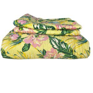 Traditions by Waverly Tropical Quilt Set Full Size Reversible Yellow Hibiscus